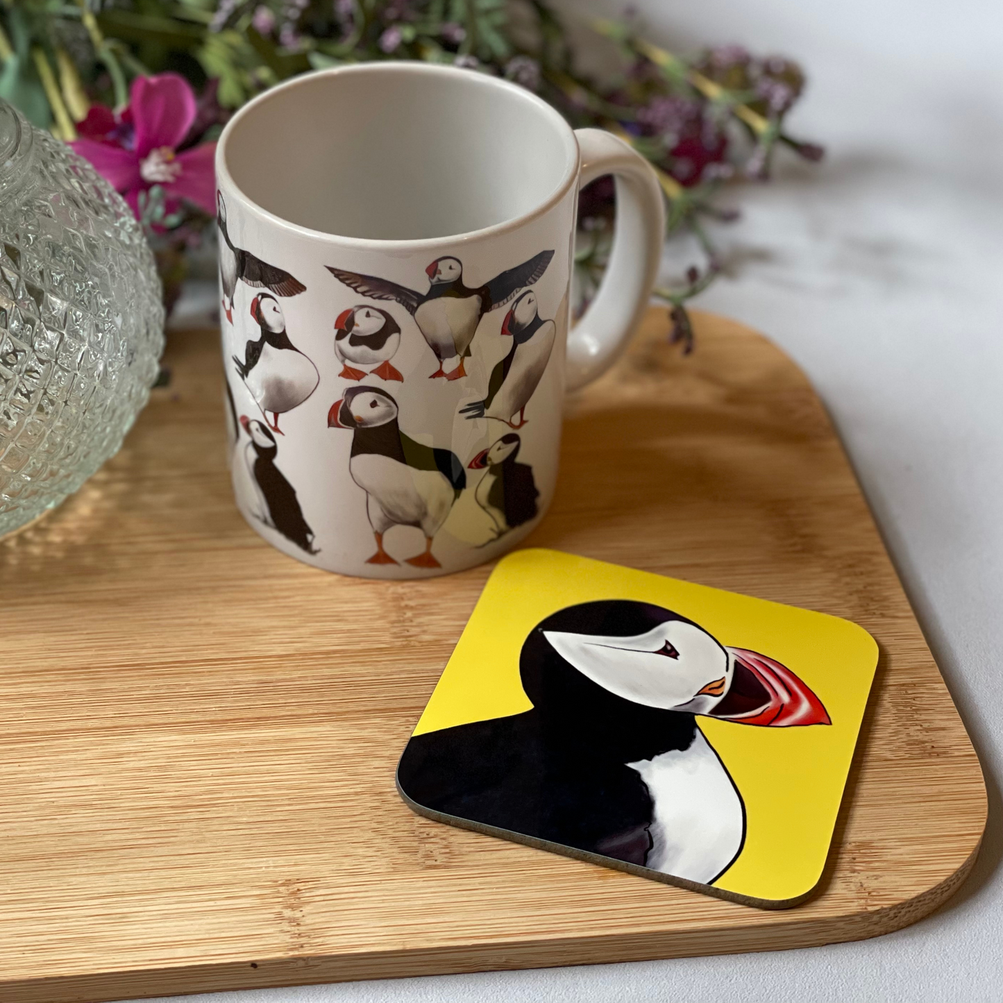 Yellow Puffins of Staffa Coaster